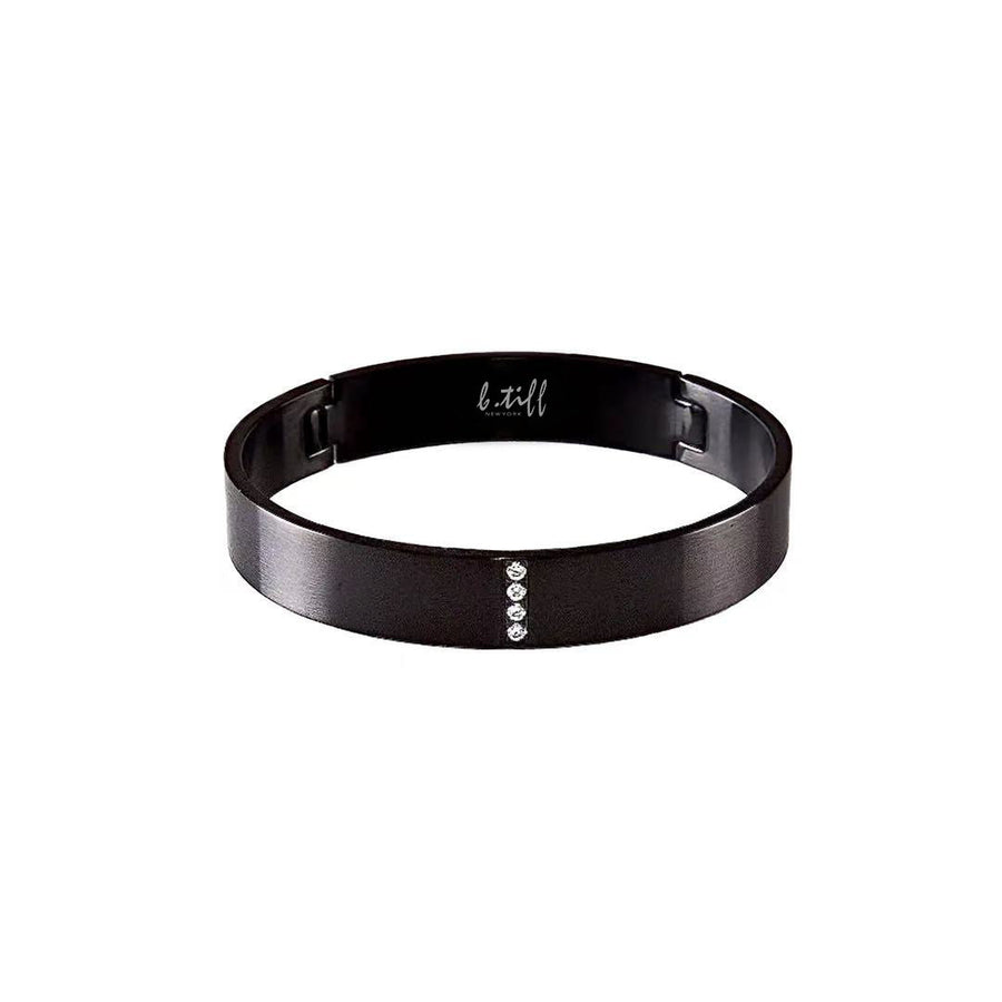 BG223B B.Tiff 4-Stone Matte Black Wide Bangle Bracelet