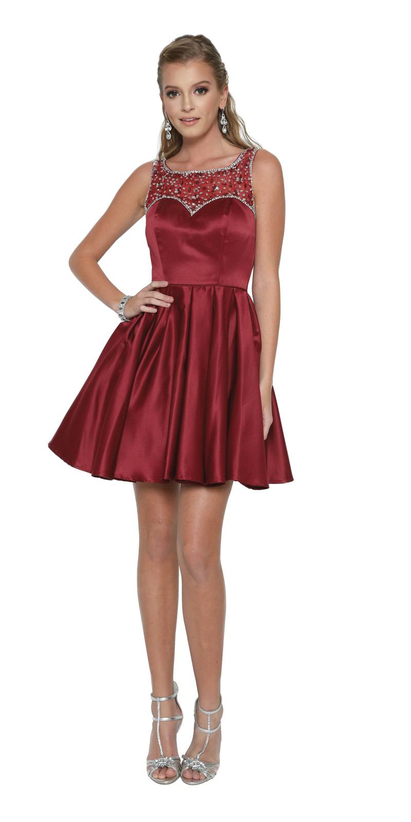 Juliet 808 Sleeveless Short Dress Beaded Illusion Neckline