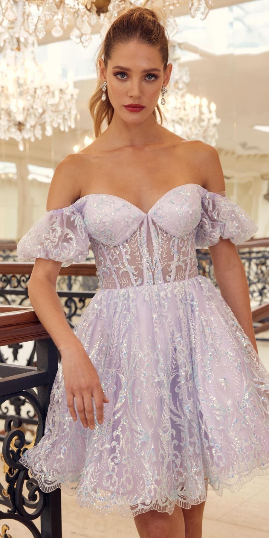 Juliet 891 dress Short Off Shoulder Puff Sleeve Corset Bodice A-Line Dress