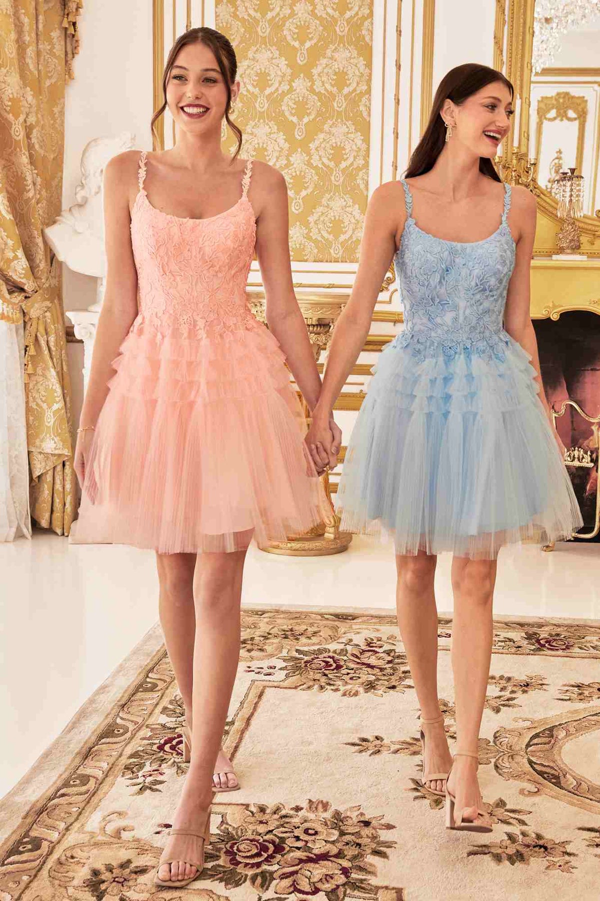 Ladivine 9310 Short A-Line Tiered Tulle Scoop Neckline Cocktail Dress