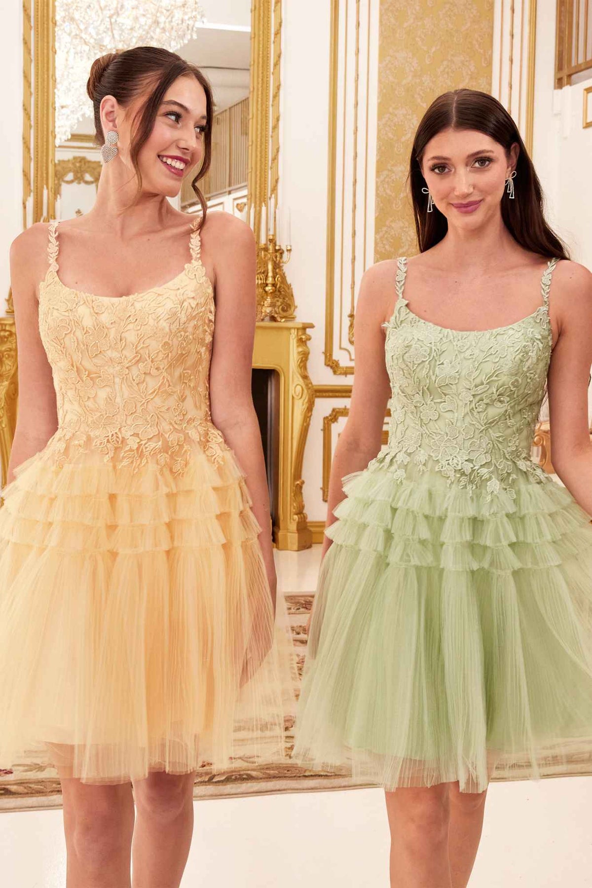 Ladivine 9310 Short A-Line Tiered Tulle Scoop Neckline Cocktail Dress