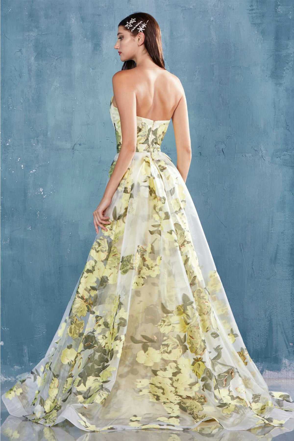 Andrea & Leo A0770 Floor Length Sheath Organza Print Formal Gown