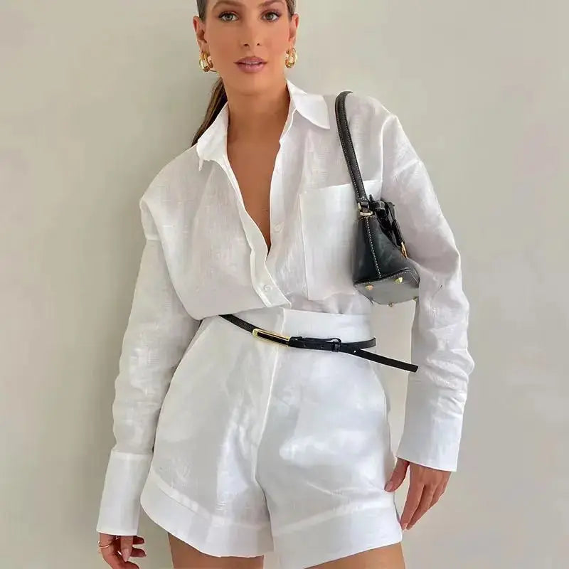 Loose Long Sleeve Blouse & Casual Short Set