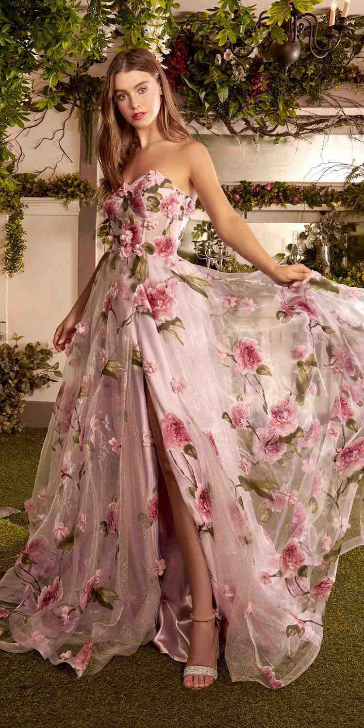 Andrea & Leo A1035 Strapless Organza Ball Gown Floral Print