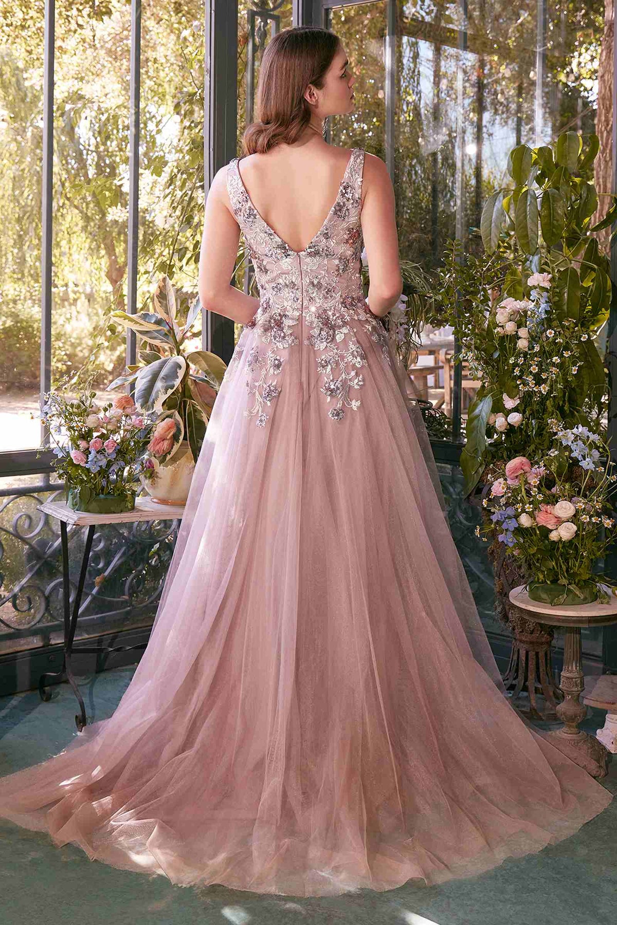 Andrea & Leo A1401 Dress Sequin Bouquet V-Neck Gown