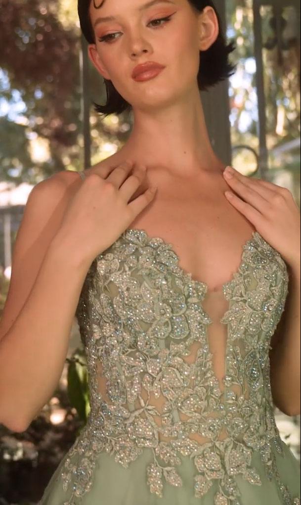 Andrea & Leo A1417 Dress Lace Appliqued A-Line Layered Tulle Gown