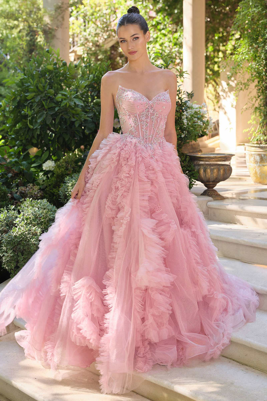 Andrea & Leo A1483 A-Line Gown Sheer Boned Bodice Strapless Fairytale