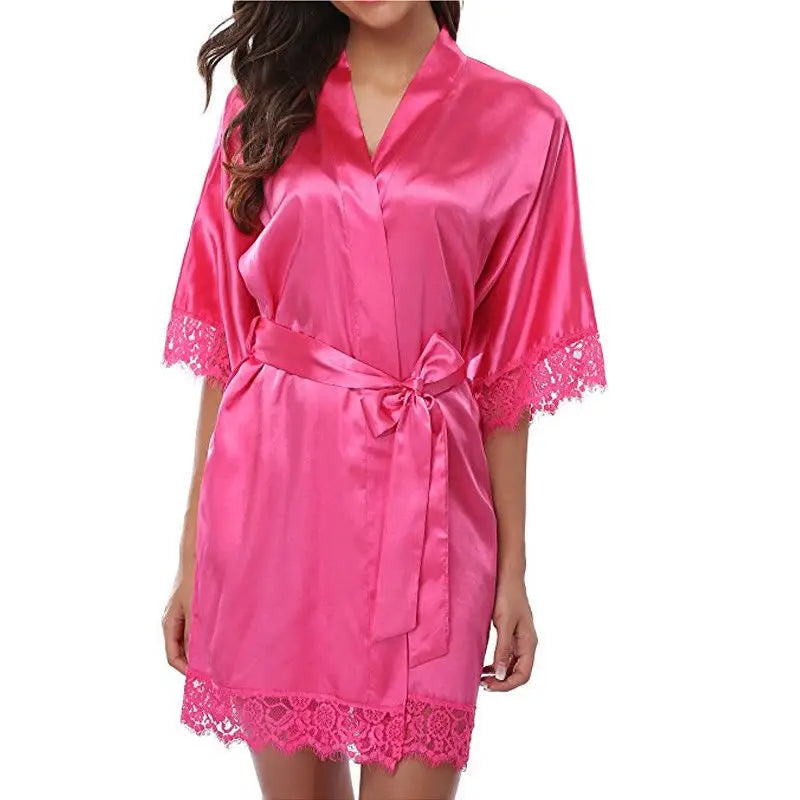 Women Ice Silk Pajamas Robes Sleepwear Nightgowns Nightdress Red Black L XL Lace Smooth Soft Comfortable Casual Pure Color
