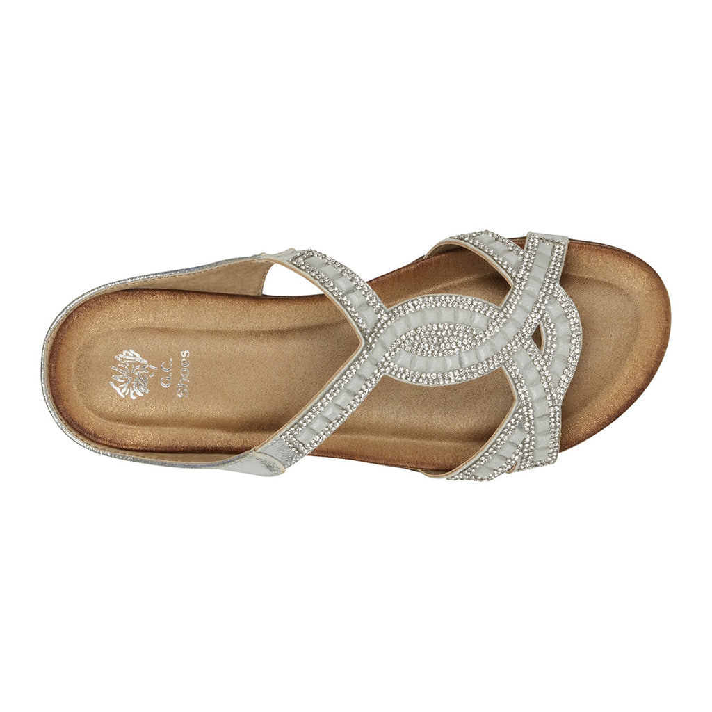 Alora Silver Embellished Slide Flat Sandals