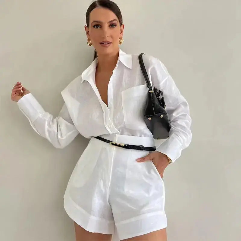 Loose Long Sleeve Blouse & Casual Short Set