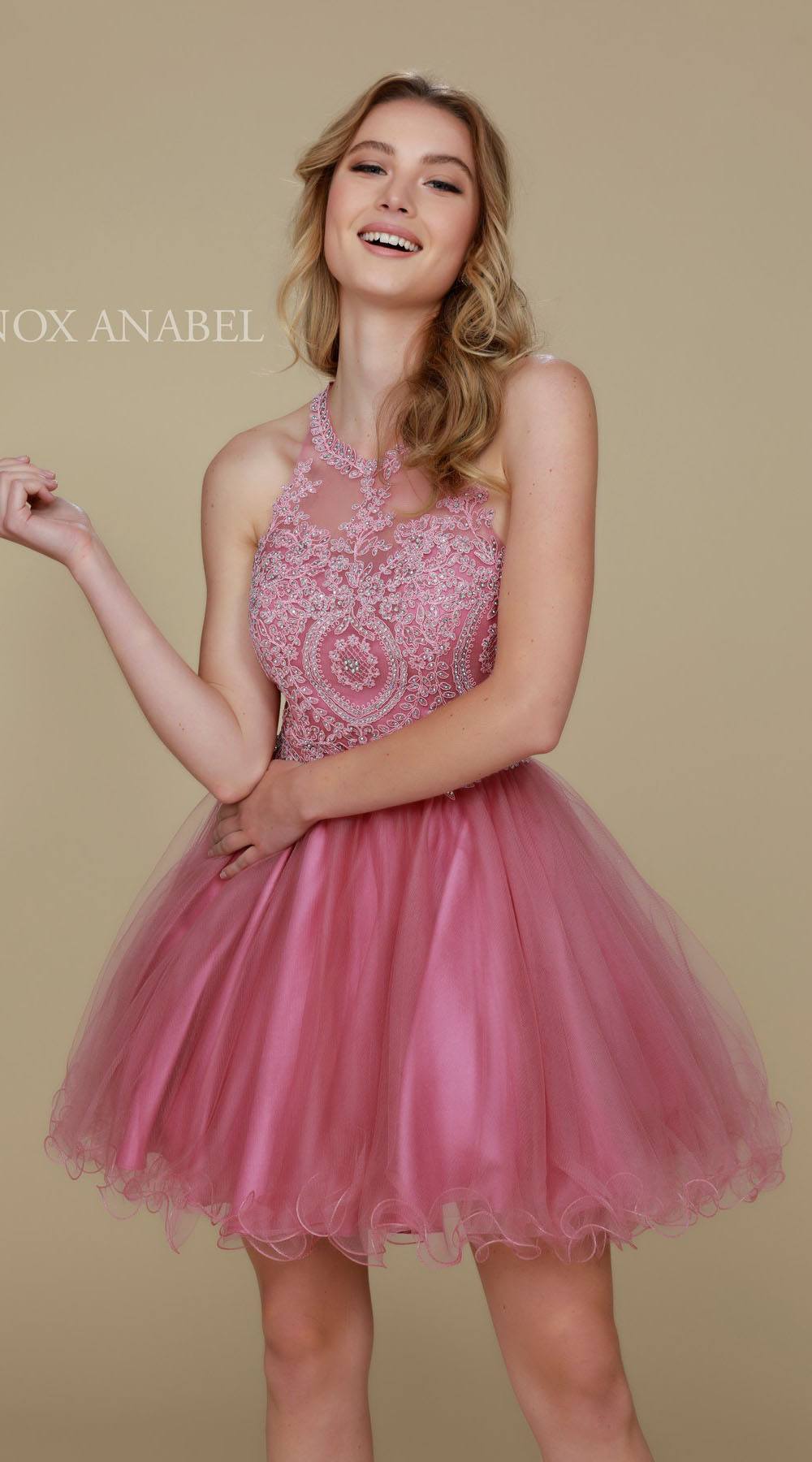Nox Anabel B652 Short Dress Poofy A-Line Tulle Skirt Halter Neck