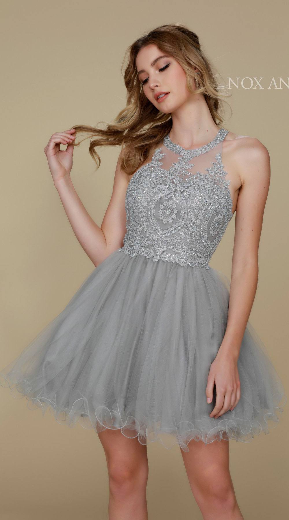 Nox Anabel B652 Short Dress Poofy A-Line Tulle Skirt Halter Neck
