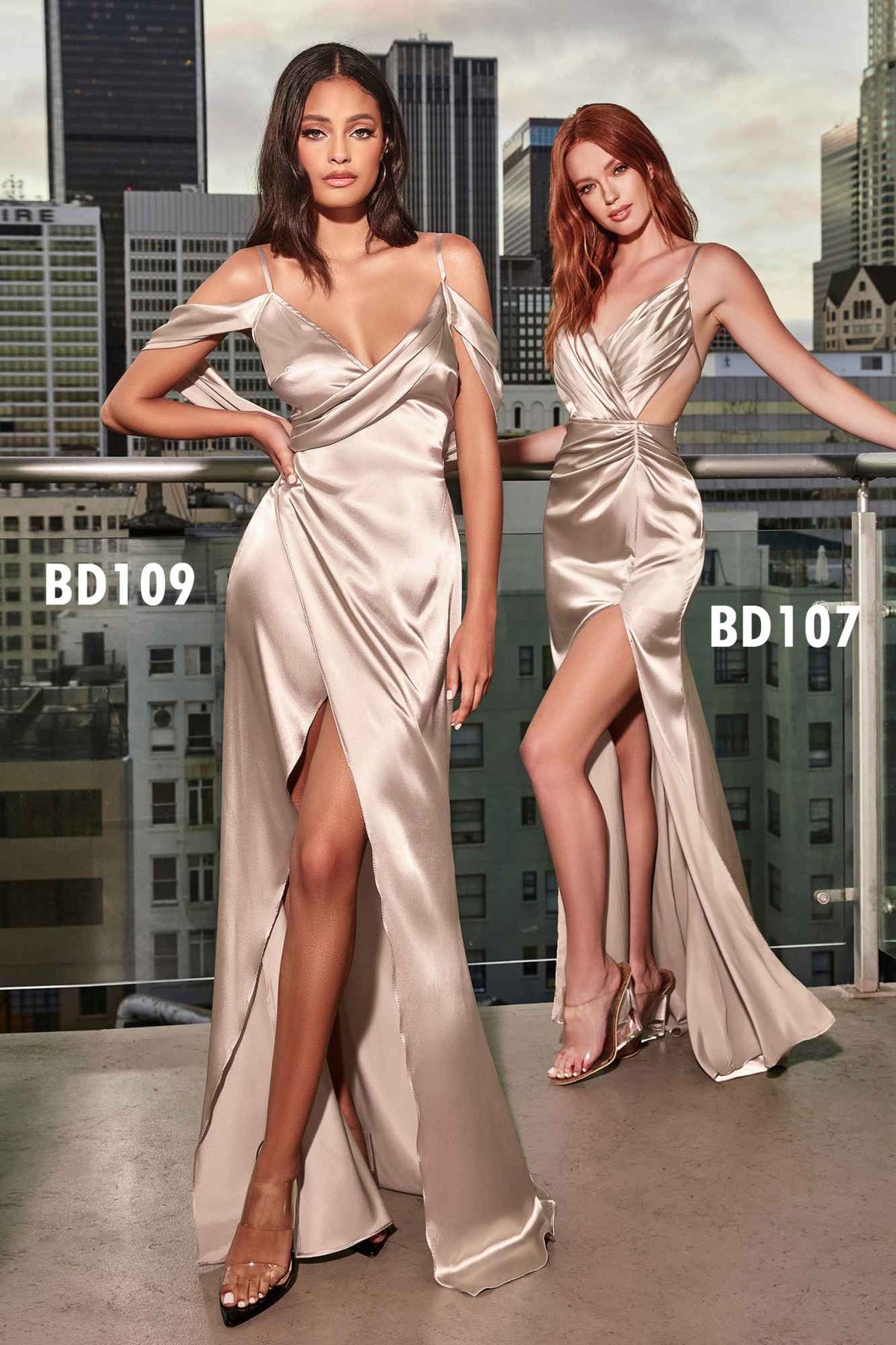 Cinderella Divine BD109 Long Satin Cowl Back Wrap Dress