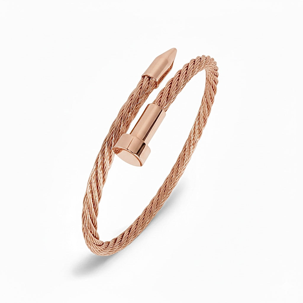BG004RG B.Tiff Rose Gold Pointe Cable Bangle Bracelet