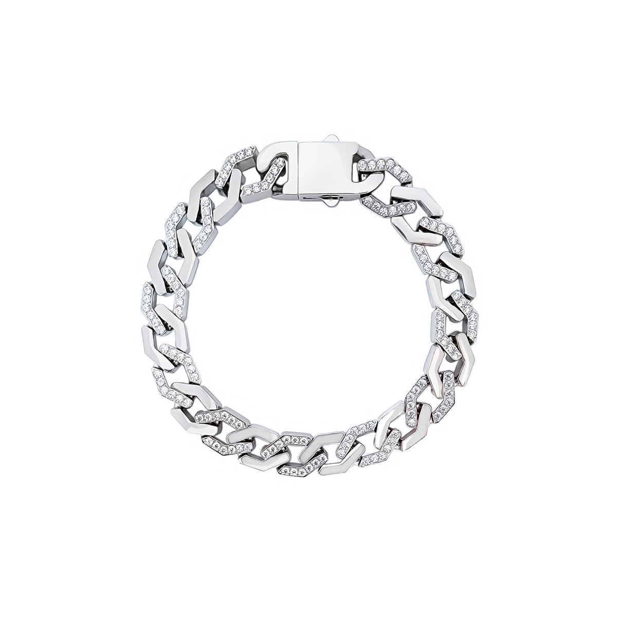 BG101W B.Tiff Pavé High Polish Flat Angular Cuban Link Bracelet