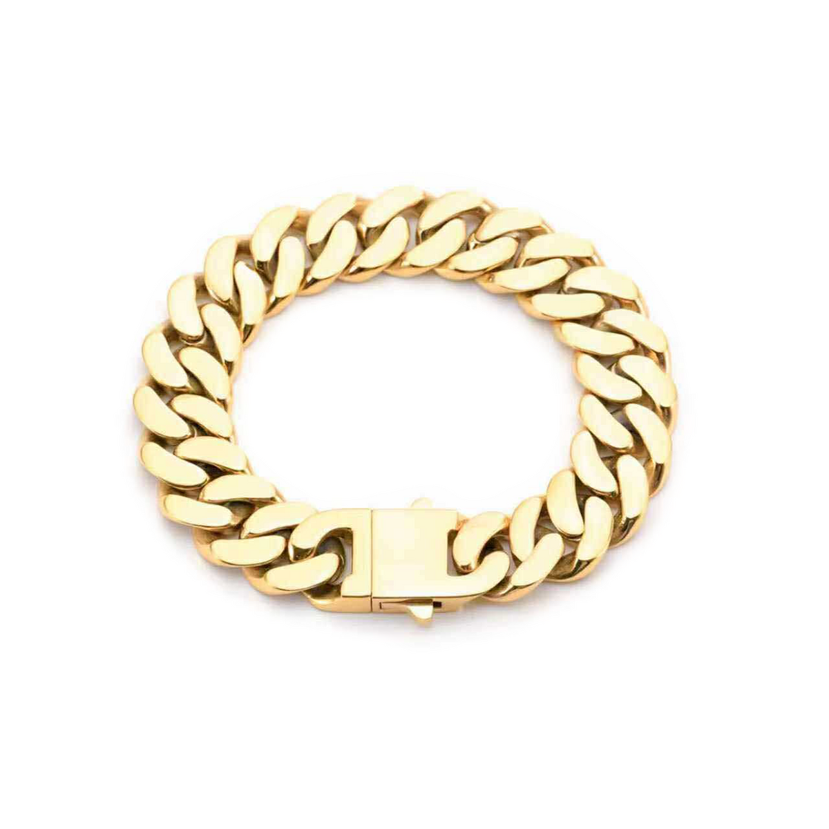 BG160G B.Tiff High Polish 16mm Gold Flat Cuban Link Bracelet