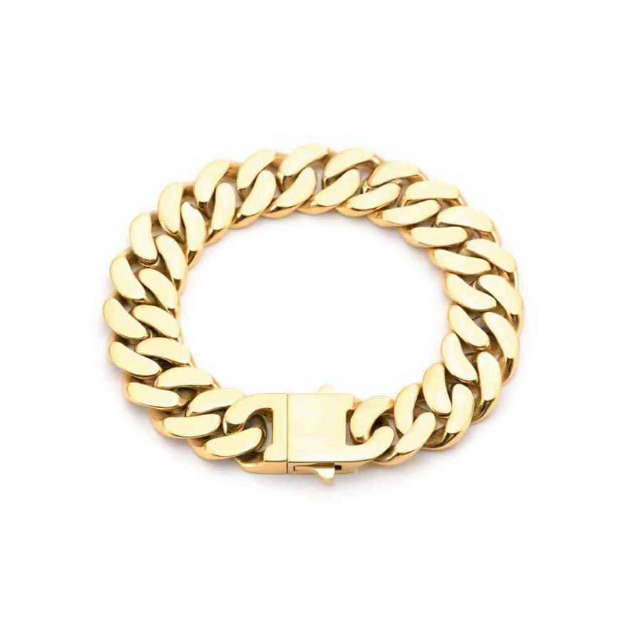 BG160G B.Tiff High Polish 16mm Gold Flat Cuban Link Bracelet