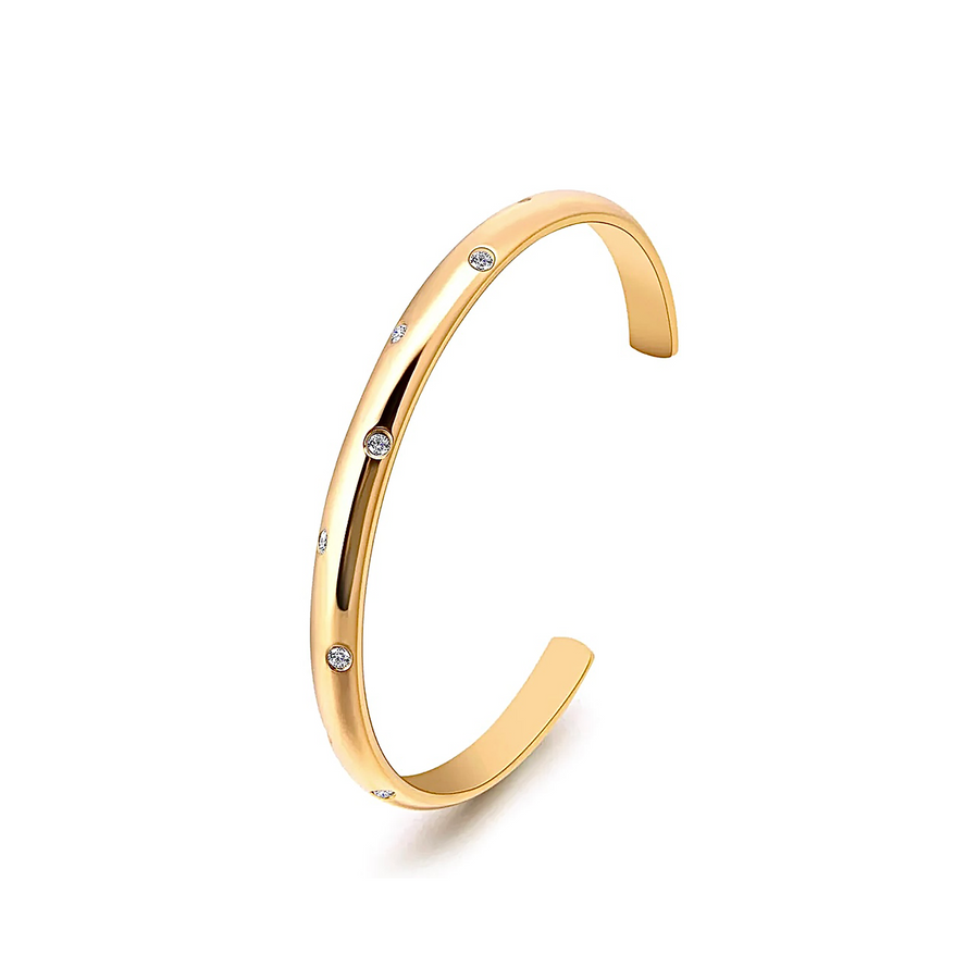 BG608G B.Tiff High Polish Gold 8-Stone Starlight Pave Adjustable Bangle Cuff