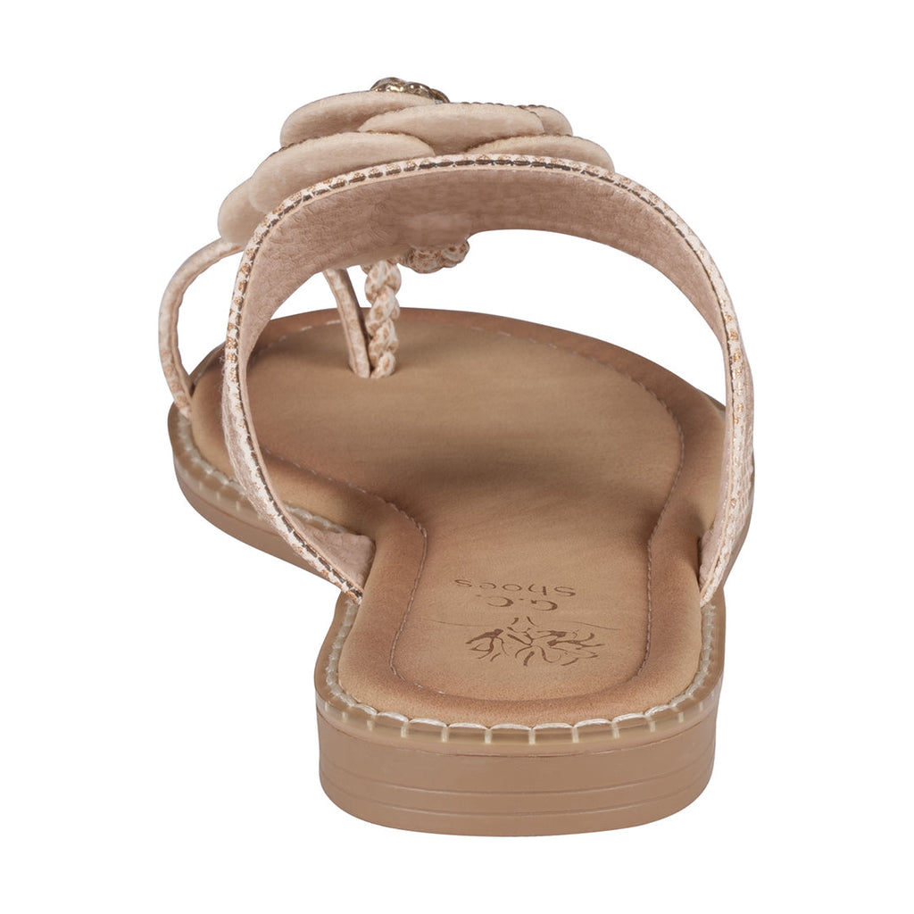 Women's Blossom Rose Gold Embellished Flower Toe Ring Flat Sandals