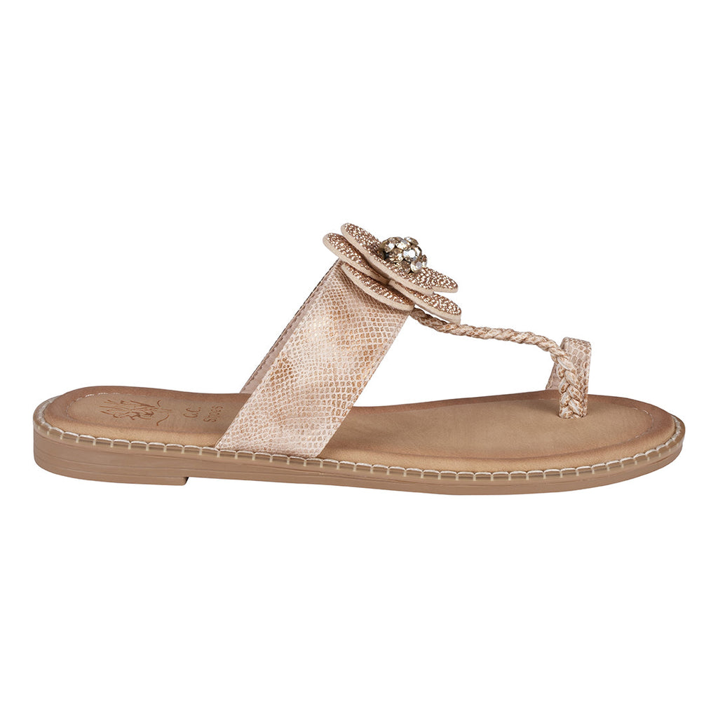 Women's Blossom Rose Gold Embellished Flower Toe Ring Flat Sandals