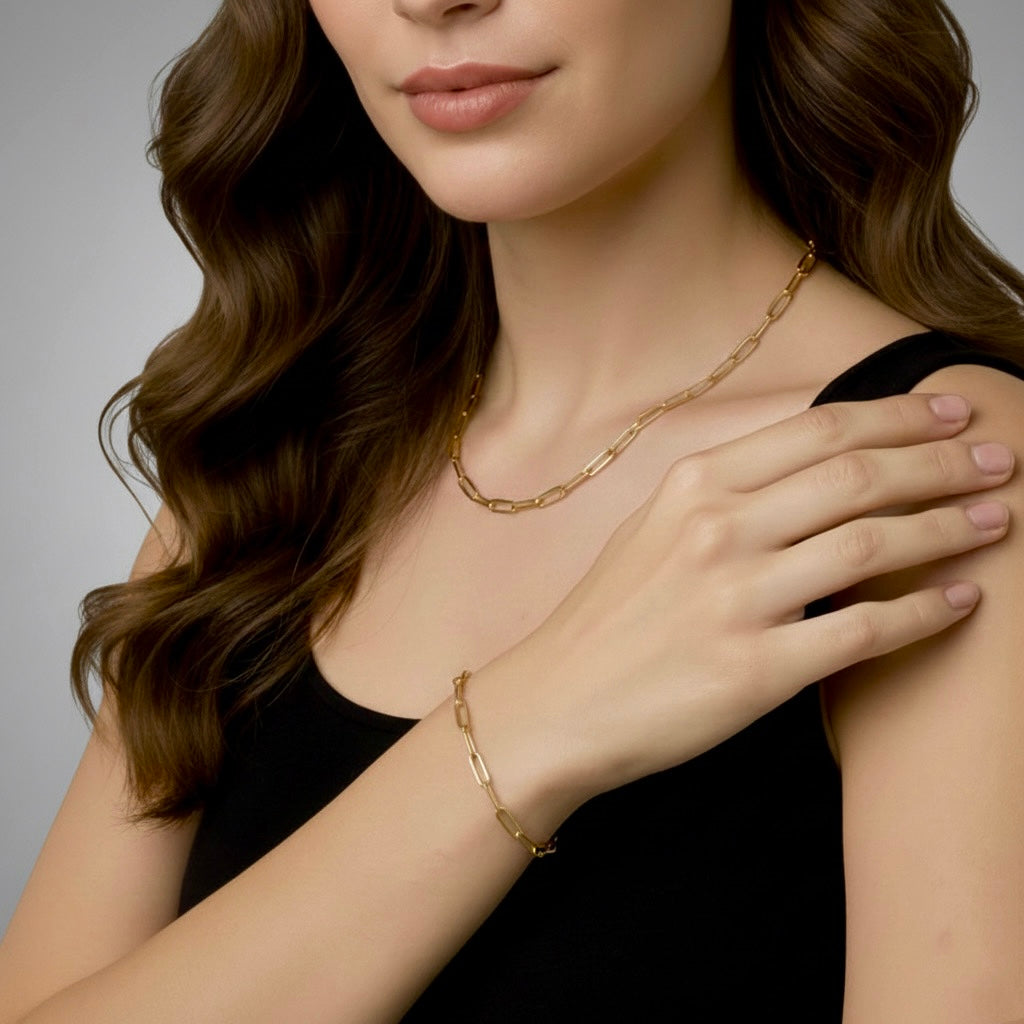 C011G Oval Paperclip Link Chain Necklace and Bracelet Set