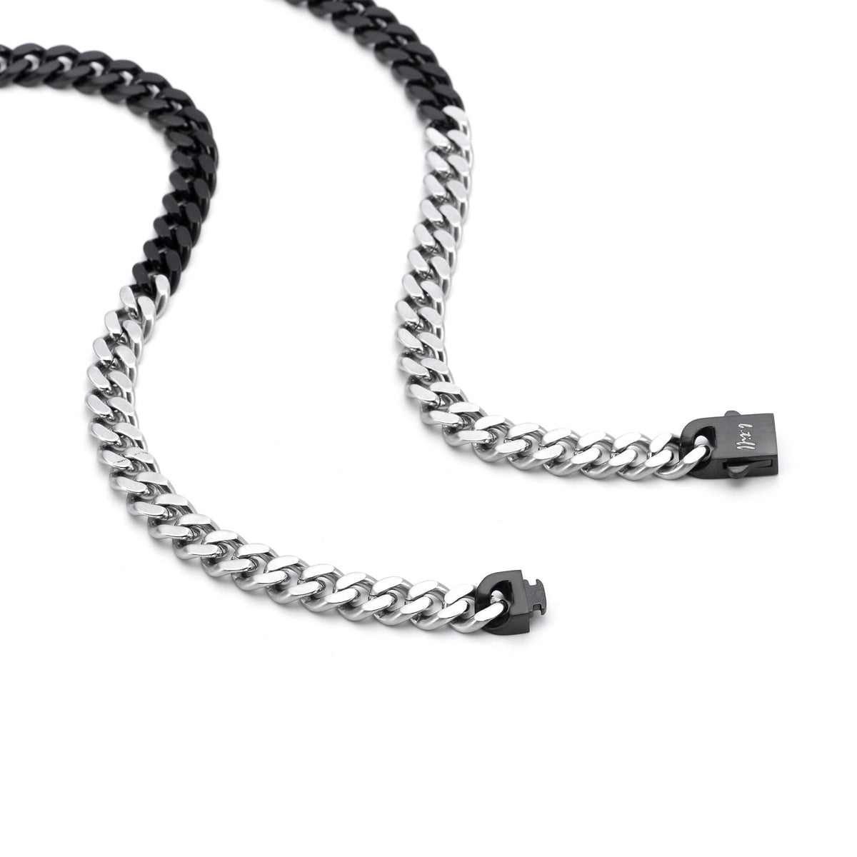C138BW B.Tiff 2-Tone Matte Black & High Polish Stainless Steel Flat Cuban Link Necklace/ 8mm