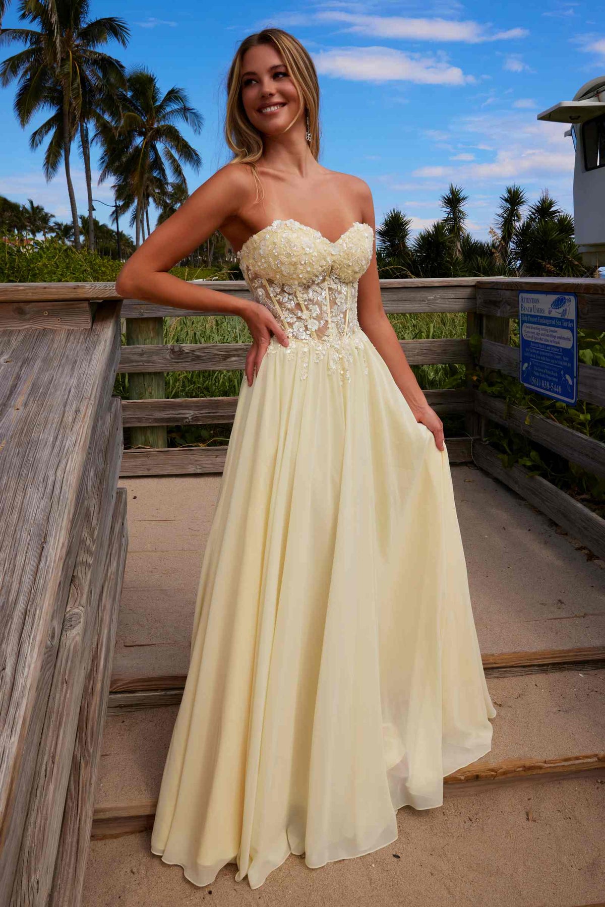 Nox Anabel C1617 Strapless Applique Corset with Chiffon Skirt Dress