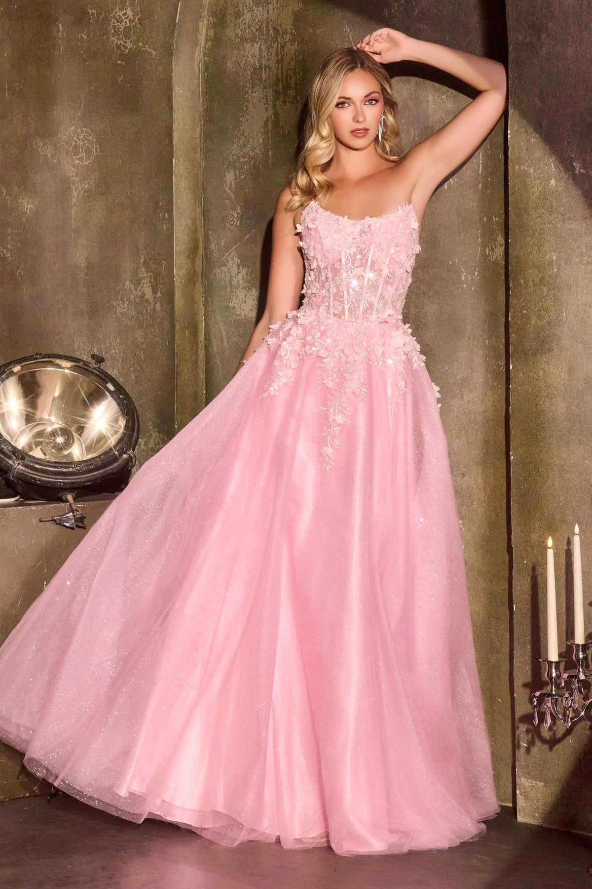 Ladivine C174 Enchanted Ball Gown Scoop Neck Floral Applique