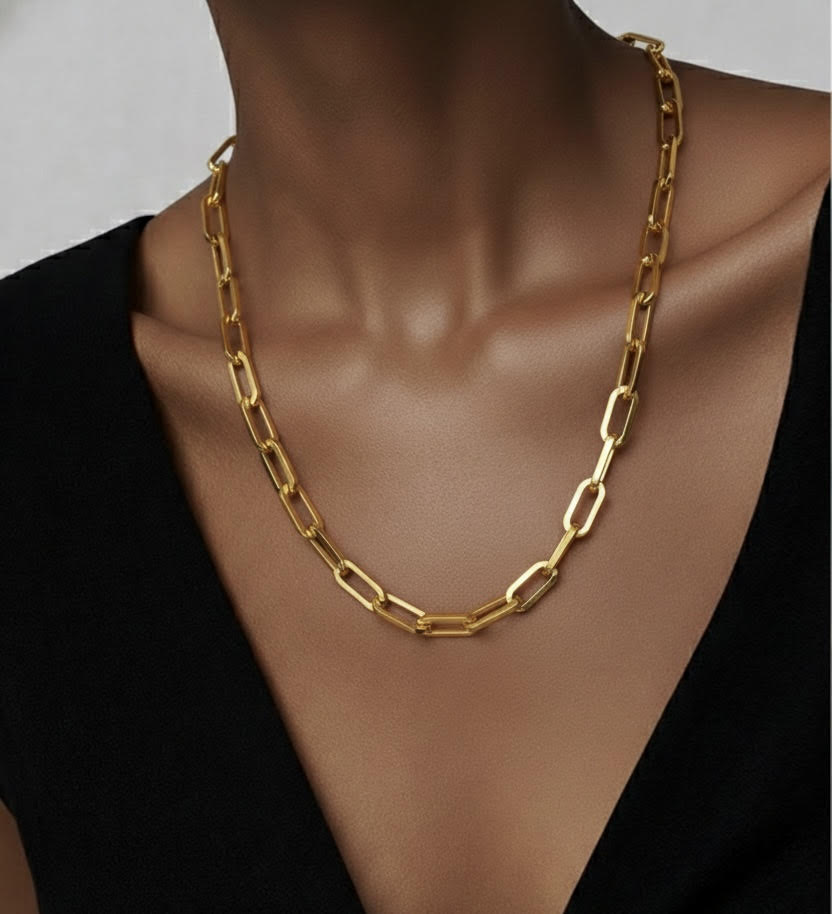 C860G B.Tiff "Jemma" Paperclip Flat Long Adjustable Link Gold Plated Necklace