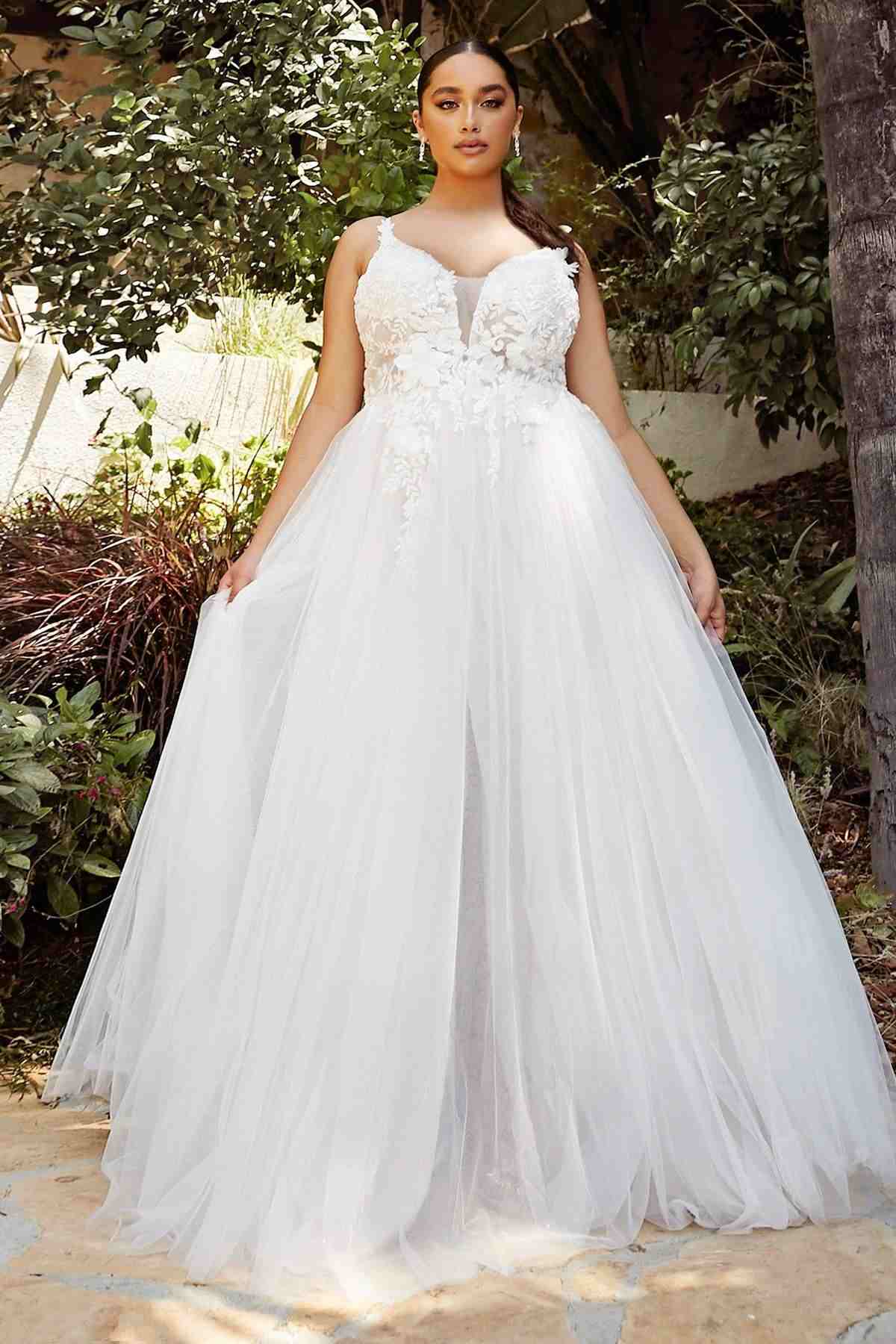 Cinderella Divine CB072W Layered A-Line Tulle Bridal Gown Embroidered Bodice
