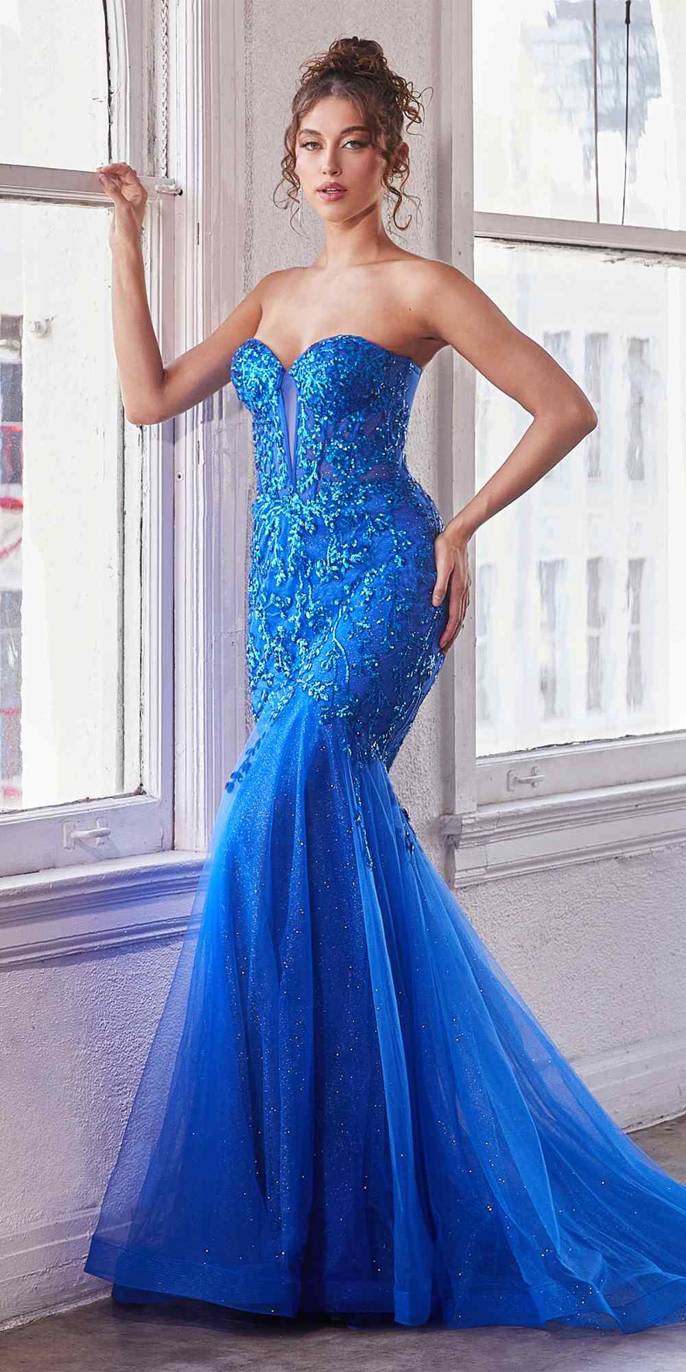 Ladivine CB139 Long Strapless Fitted Embellished Mermaid Gown