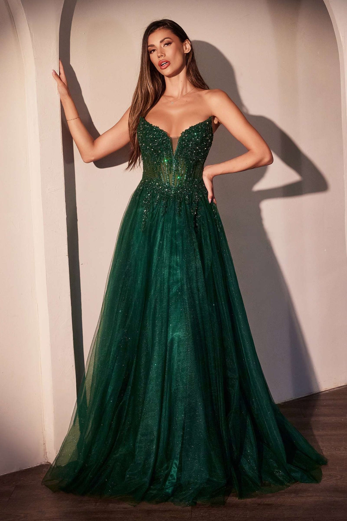 Ladivine CC487 Dress Strapless Layered Tulle A-Line Gown