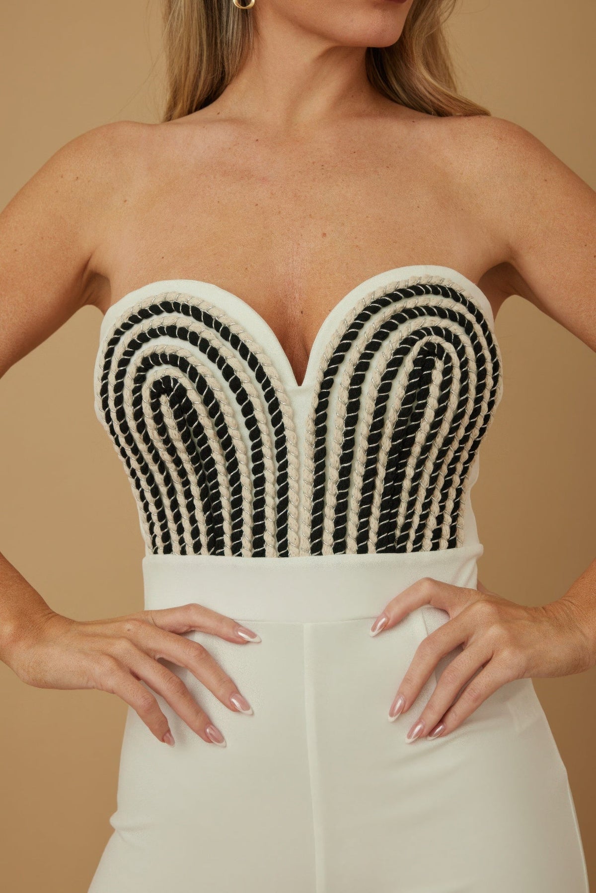 Threaded Twisted Rope Knot Tie Jumpsuit (White)