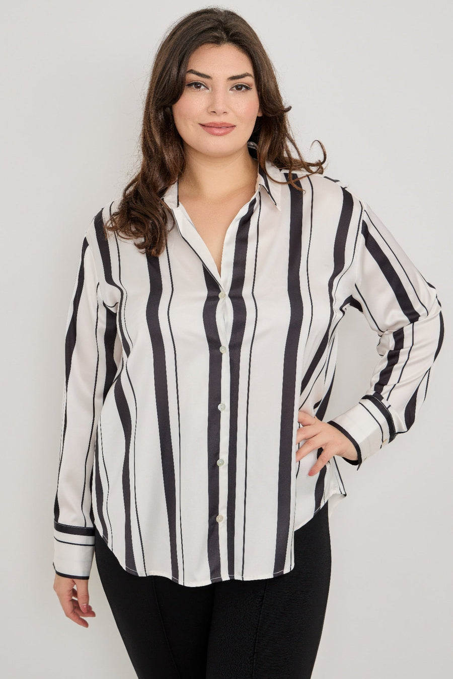Vertical Stripe Button Down Blouse