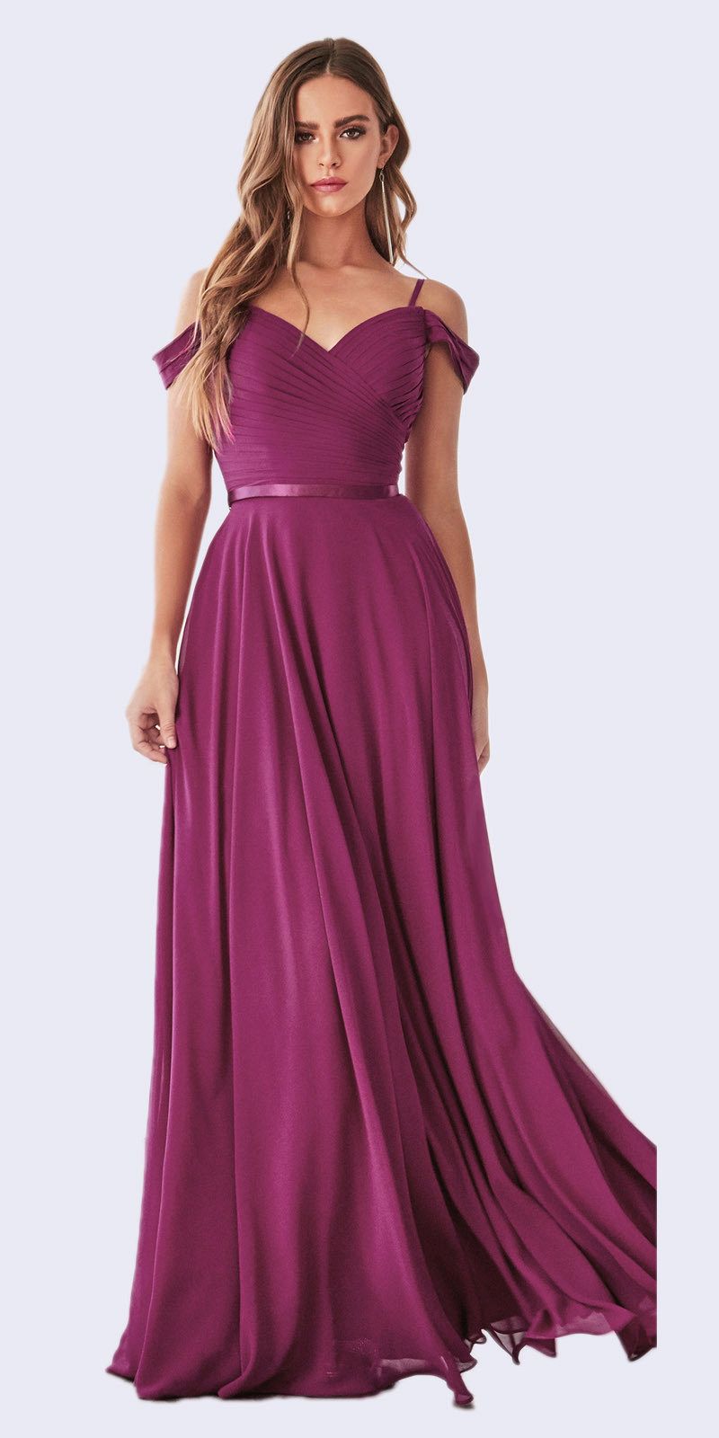 Cinderella Divine CD0156 Long Off The Shoulder Chiffon Gown Corset Back