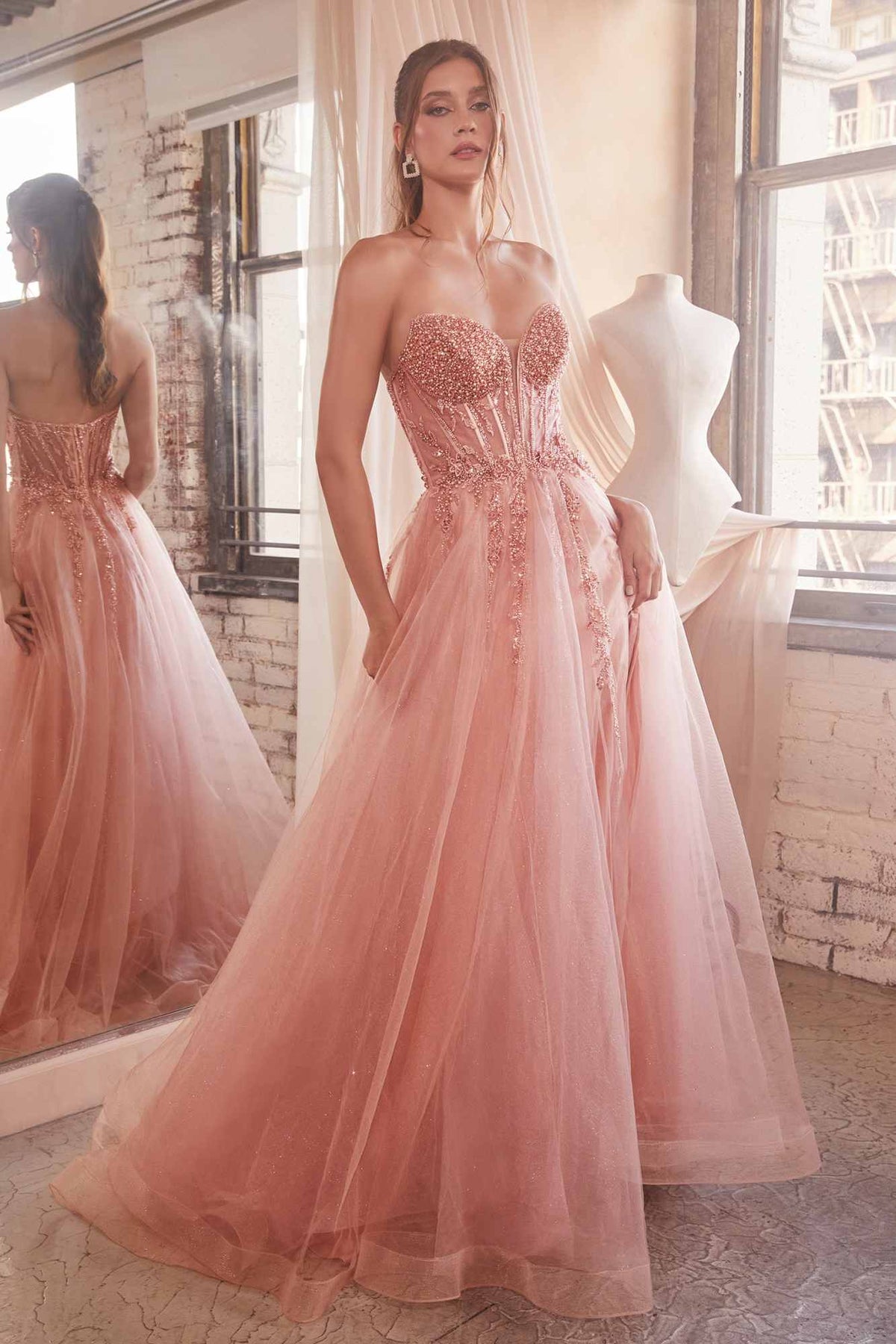 Ladivine CD0230W Long Strapless Layered Tulle Bridal Gown