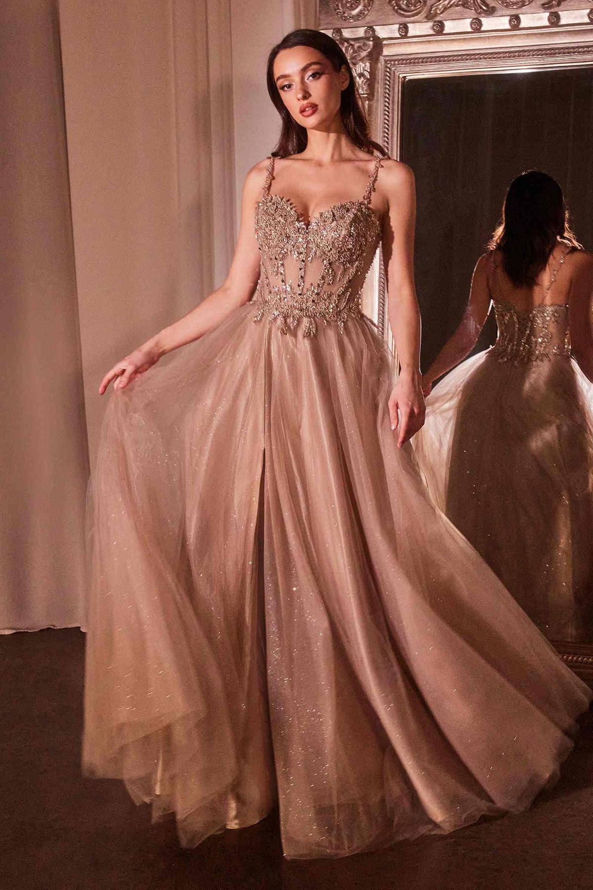 Ladivine CD0234 Long Lace and Tulle A-Line Ball Gown