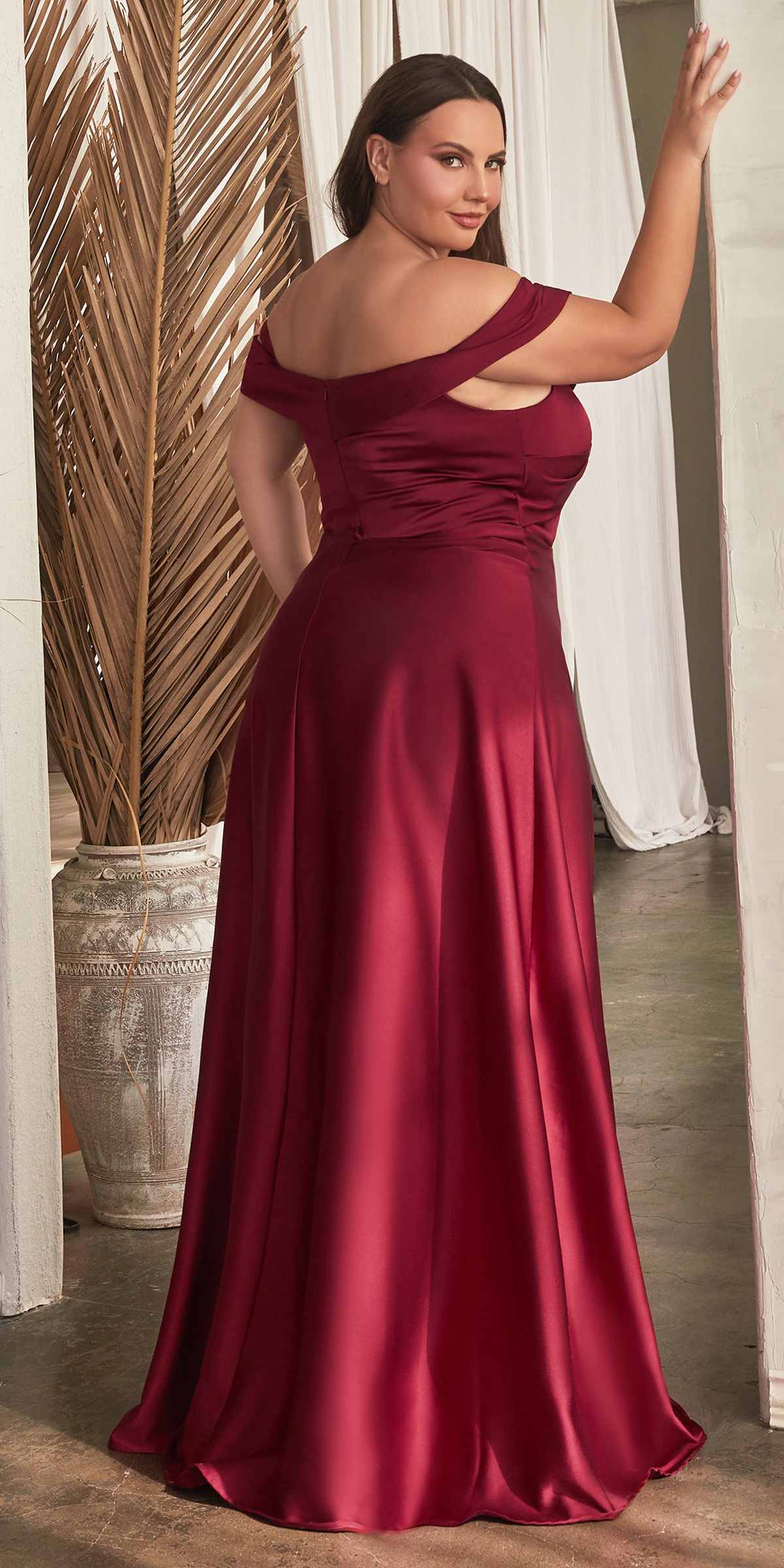 Ladivine CD325 Floor length Off the Shoulder A-Line Satin Dress