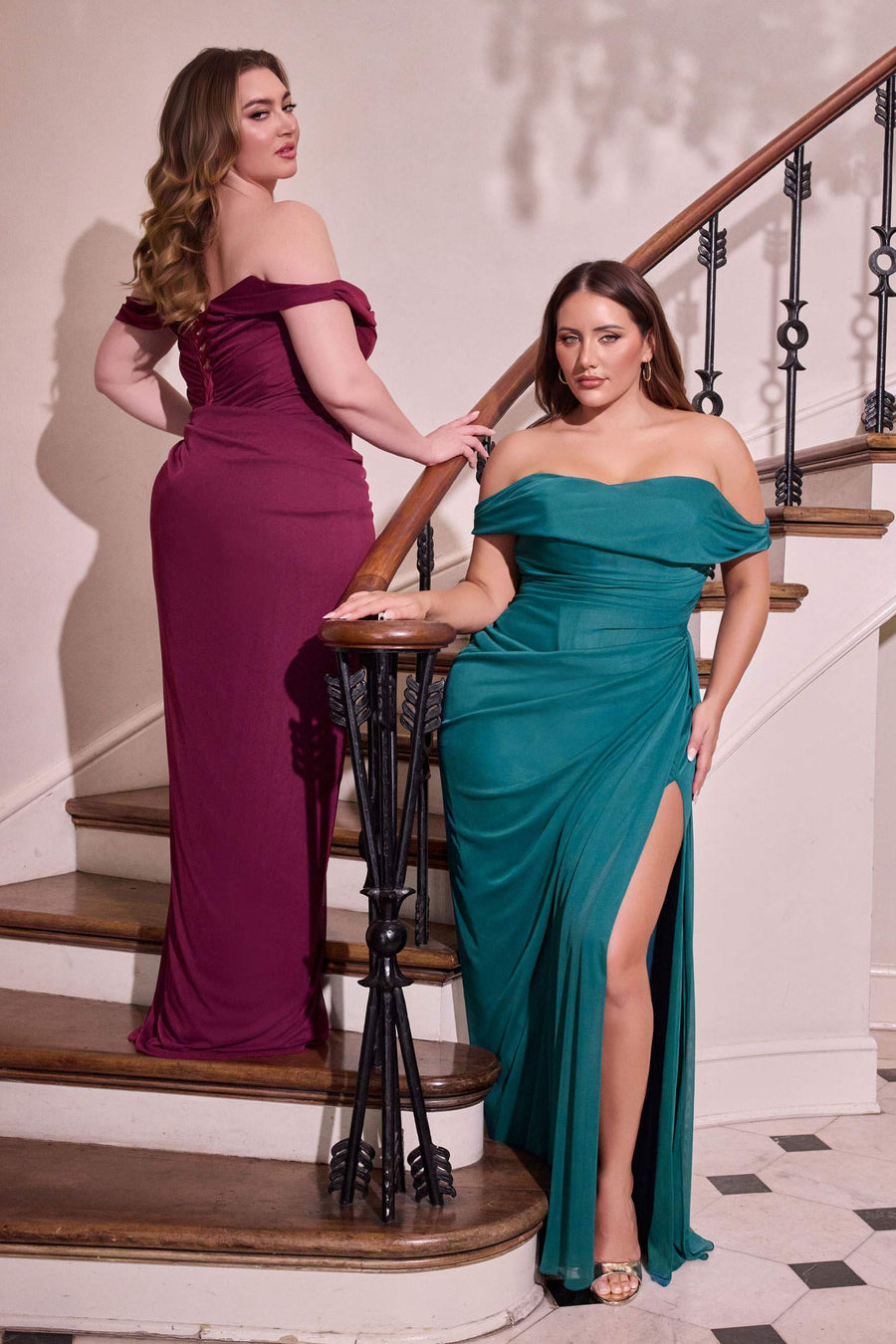 Ladivine CD387C Formal Soirées Off Shoulder Ruched Bodice Plus Size Dress