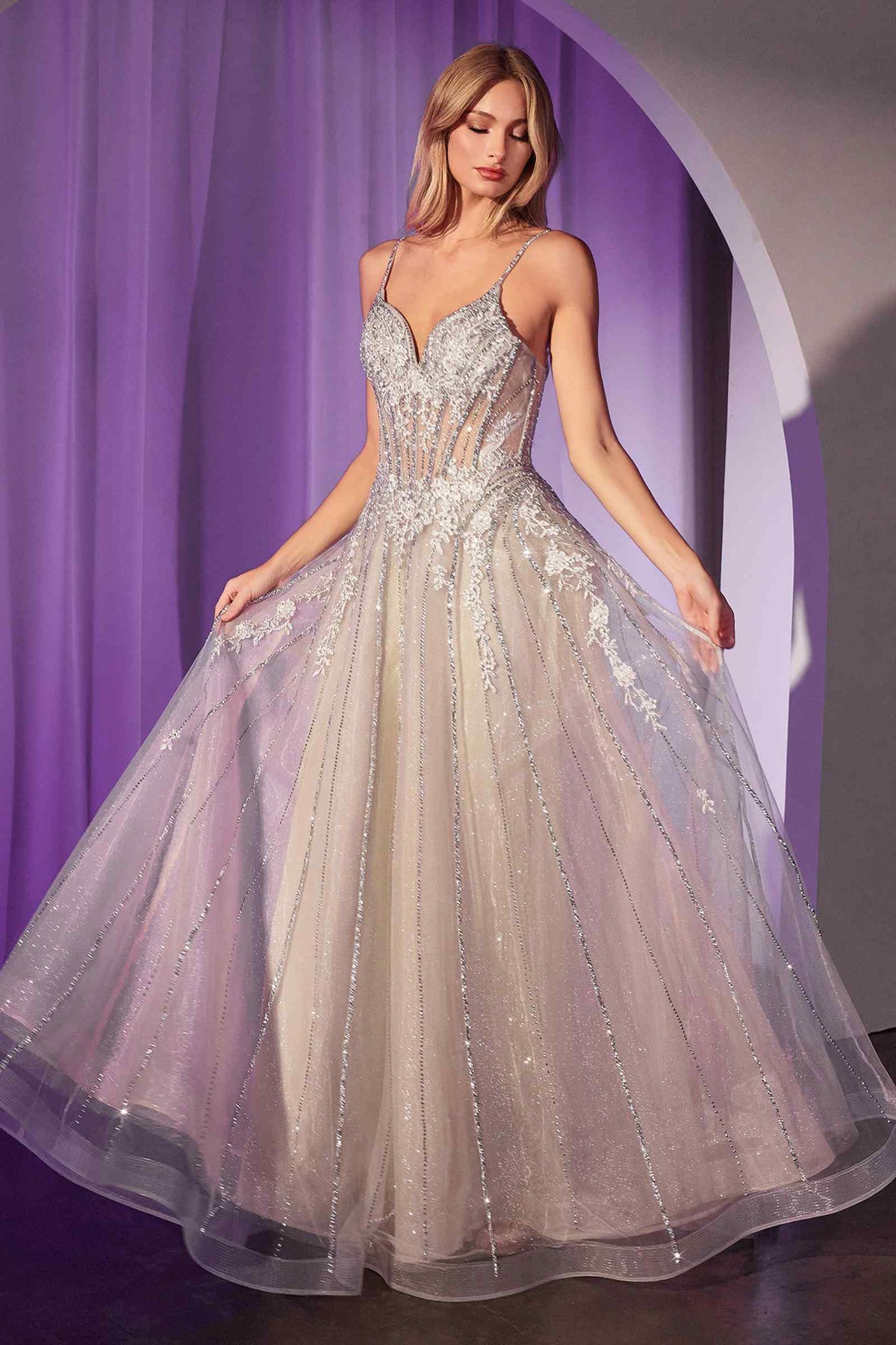 Ladivine CD786 Dress Crystal Embellished A-Line Tulle Gown