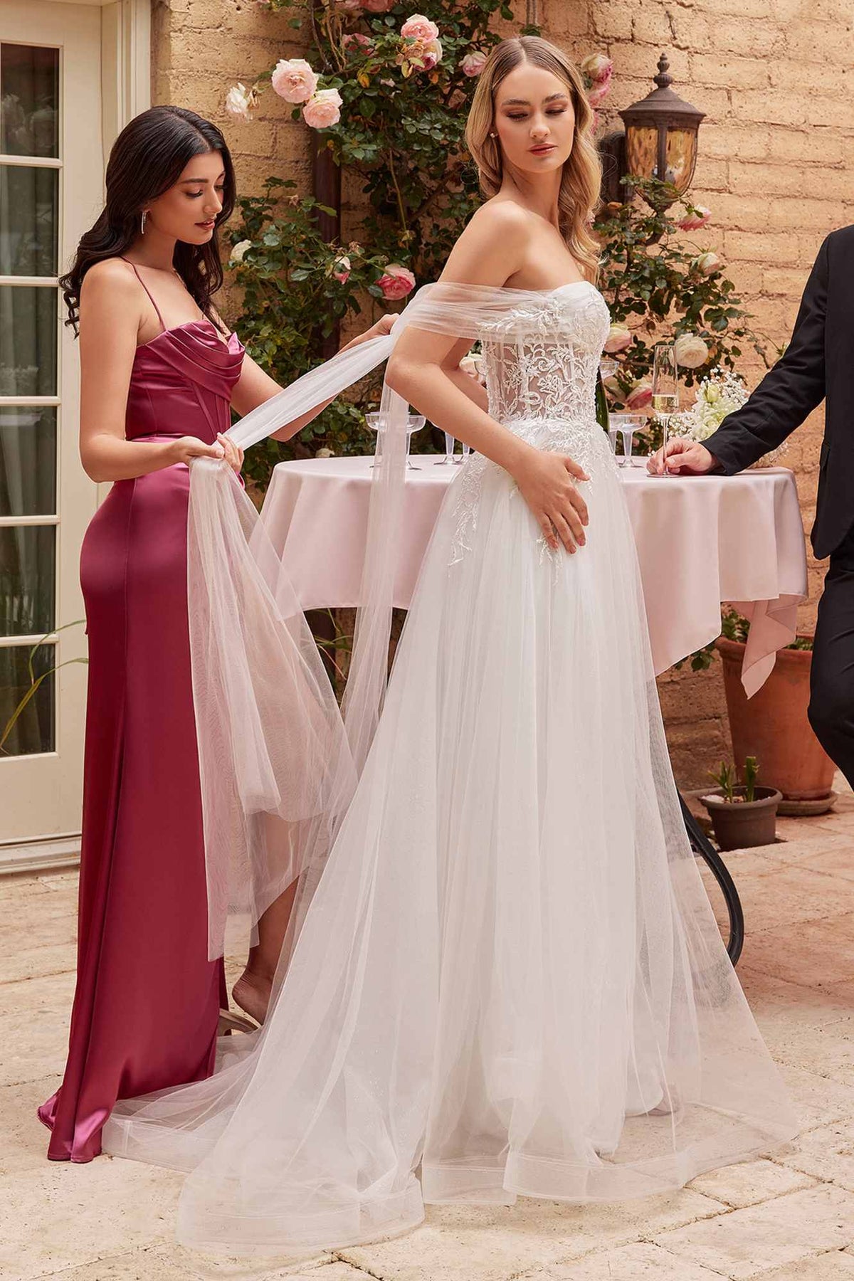 Ladivine CD827W Long Convertible Tulle Strap A-Line Wedding Ball Gown