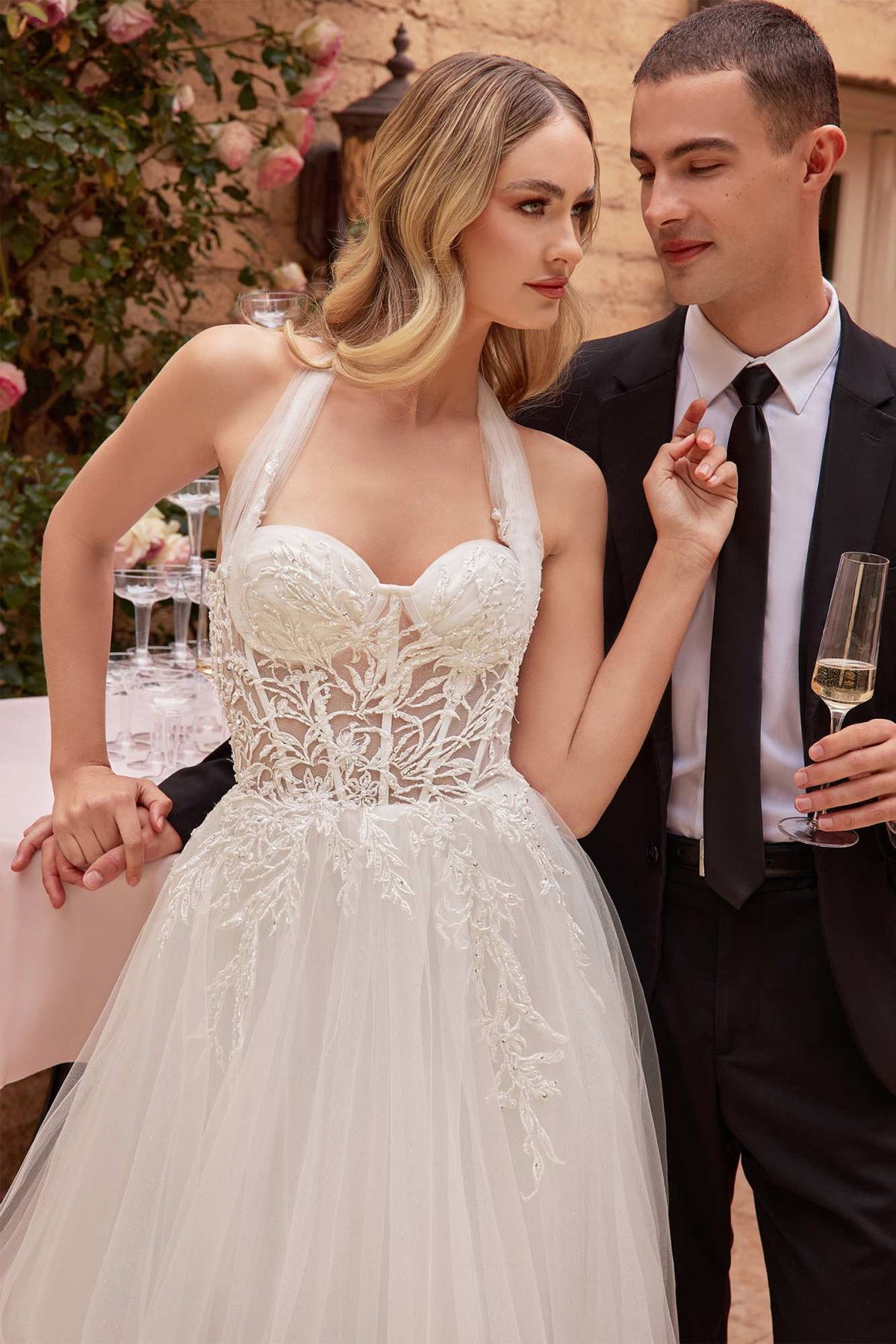 Ladivine CD827W Long Convertible Tulle Strap A-Line Wedding Ball Gown