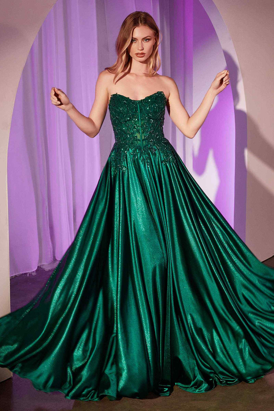 Ladivine CDS525 Dress Off The Shoulder Lace & Satin A-Line Prom Gown