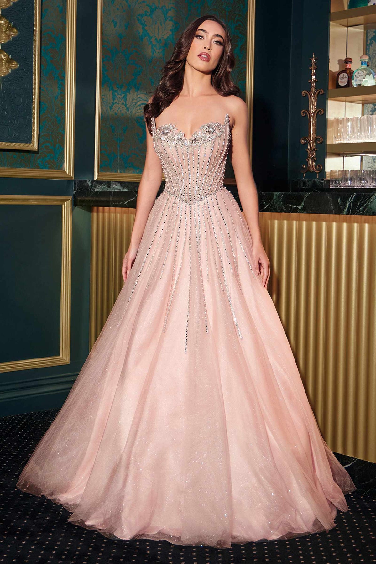 Ladivine CDS541 Glitter A-Line Ball Gown Strapless Crystal Beaded