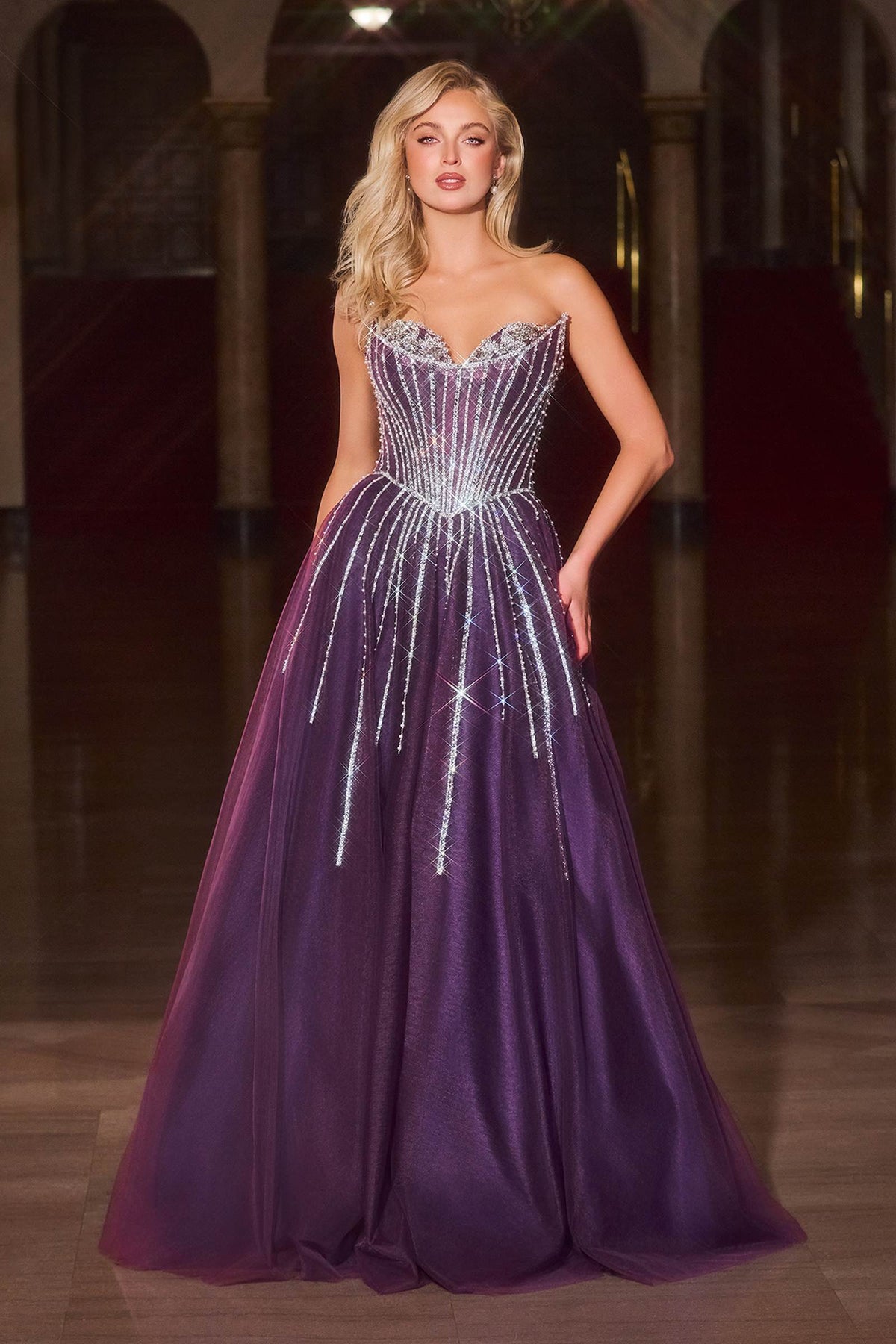 Ladivine CDS541 Glitter A-Line Ball Gown Strapless Crystal Beaded