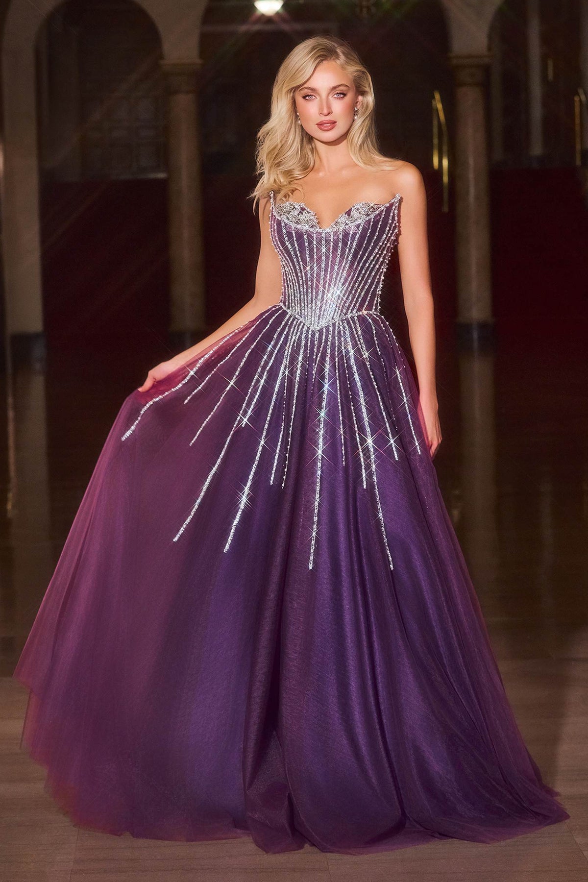 Ladivine CDS541 Glitter A-Line Ball Gown Strapless Crystal Beaded