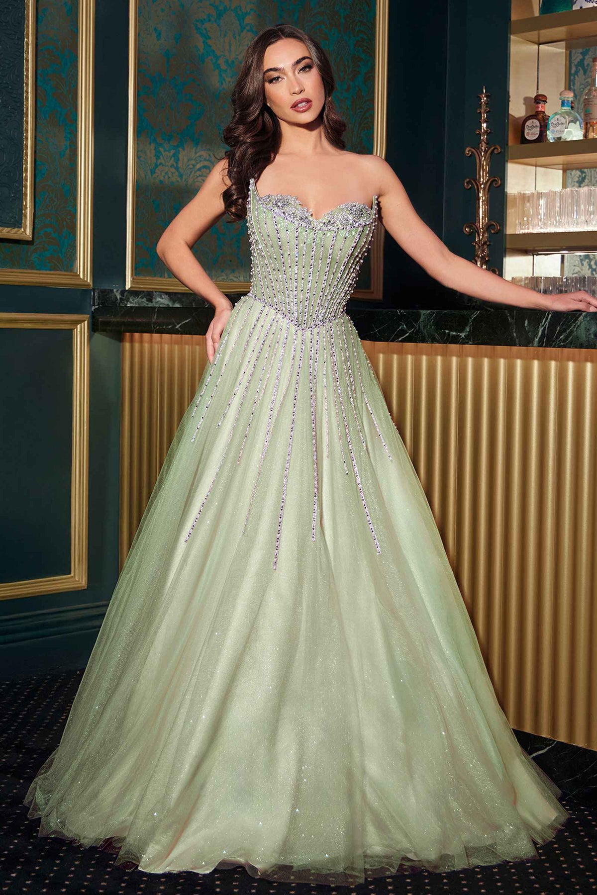 Ladivine CDS541 Glitter A-Line Ball Gown Strapless Crystal Beaded