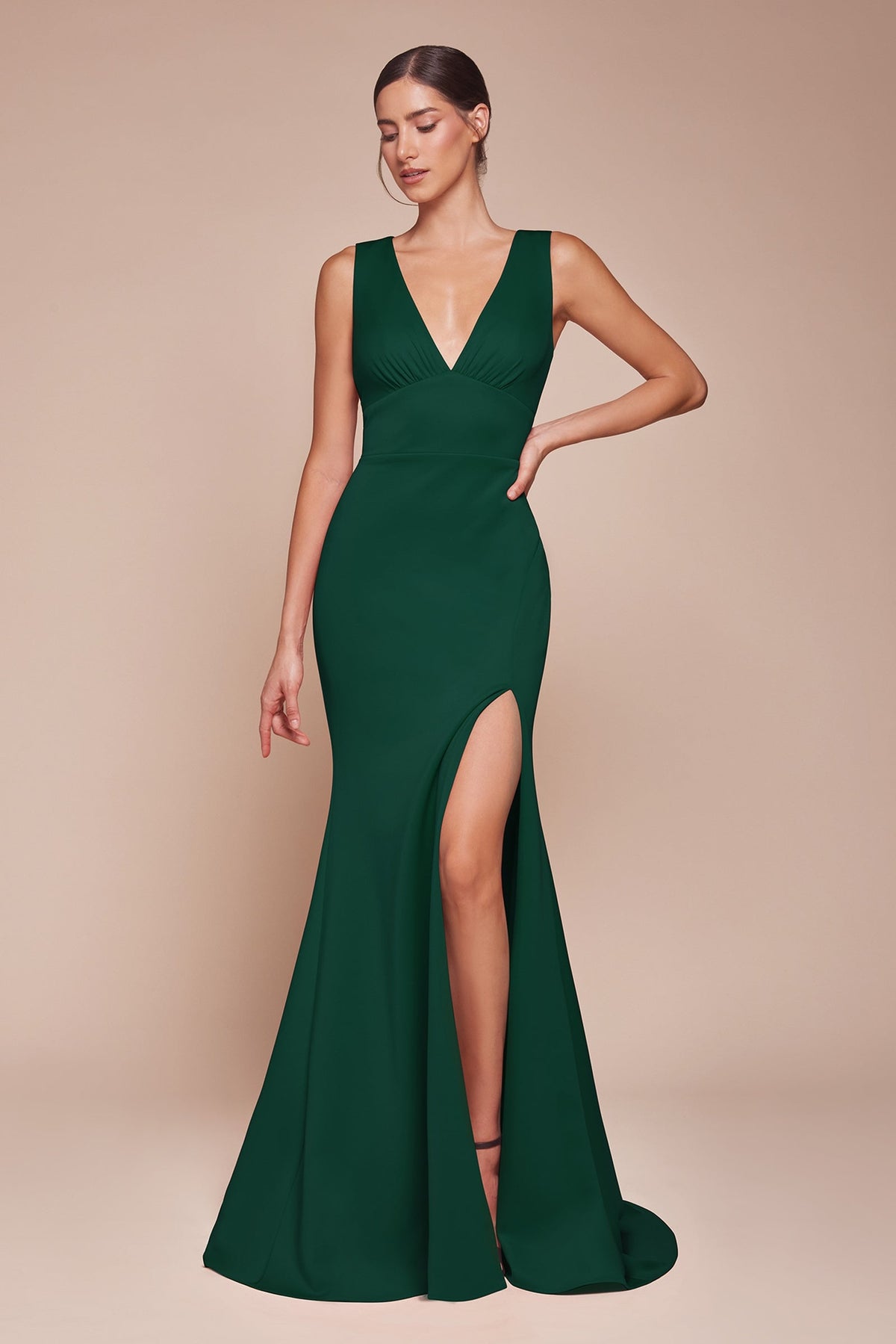 Ladivine CH395 Long Sleeveless V-Neckline Chiffon Dress