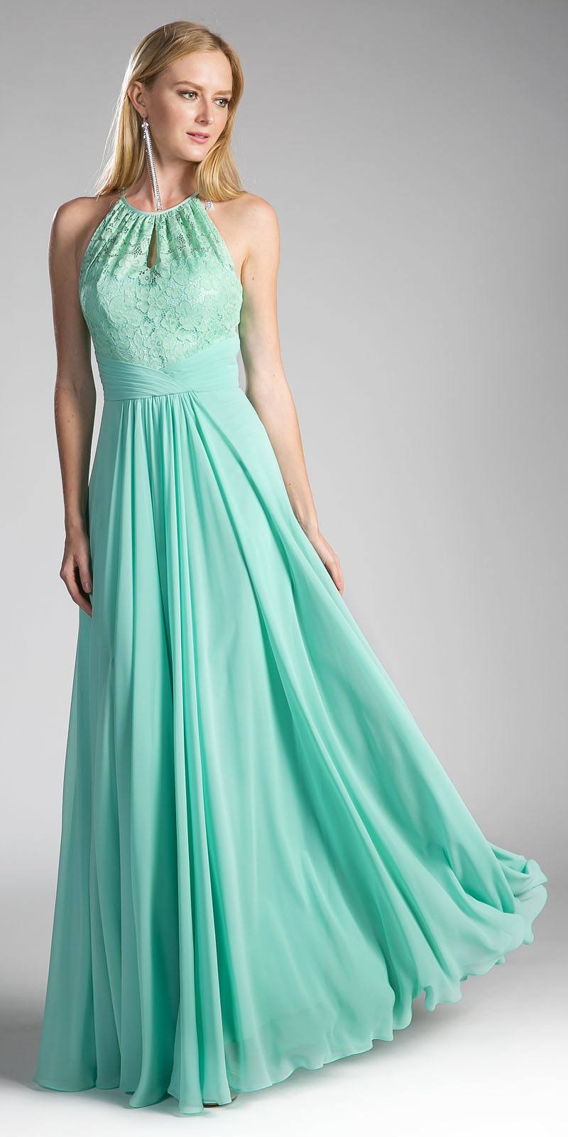 CLEARANCE - Cinderella Divine CJ228 Halter Lace Long Dress Keyhole Neckline (Size 18)
