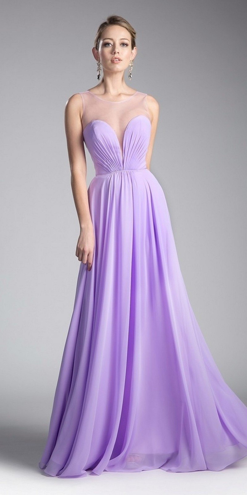 Cinderella Divine CJ251 Long A-Line Chiffon Dress Illusion Neckline
